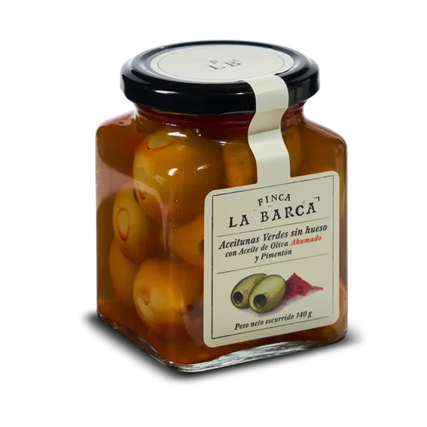 Aceitunas Gordal Pimentón Sin Hueso con Aceite de Oliva Ahumado 140g